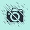 Black Photo camera icon isolated on green background. Foto camera icon. Glitch style. Vector