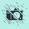 Black Photo camera icon isolated on green background. Foto camera icon. Glitch style. Vector Illustration