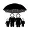 black pictogram of umbrella protecting family group