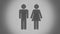 Black pictograms of a man and woman couple with blinking old fashion retro cinema effect in seamless loop