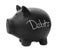 Black piggy bank with word DEBTS