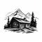 Black Pine Cabin: Classic Tattoo Motif Illustration In Black And White