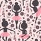 Black and pink seamless pattern with silhouette ballerina girl