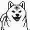 Black pixel drawing of a Shiba Inu dog on white background