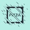 Black Pizza in cardboard box icon isolated on green background. Box with layout elements. Glitch style. Vector