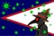 Black plague doctor surrounded by viruses with copy space with AMERICAN SAMOA flag