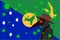 Black plague doctor surrounded by viruses with copy space with CHRISTMAS ISLANDS flag