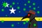 Black plague doctor surrounded by viruses with copy space with CURACAO flag
