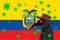 Black plague doctor surrounded by viruses with copy space with ECUADOR flag