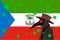 Black plague doctor surrounded by viruses with copy space with EQUATORIAL GUINEA flag