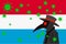 Black plague doctor surrounded by viruses with copy space with LUXEMBOURG flag