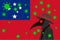 Black plague doctor surrounded by viruses with copy space with SAMOA flag