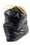 Black plastic garbage bag on white background