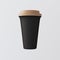 Black Plastic Paper Coffee Cup White Background.One Take Away Cardboard Mug Closed Color Cap Isolated.Retail Mockup