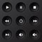 Black plastic vector player navigation buttons set