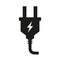 Black plug with two conectors and a lightning sign on a white background