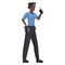Black police woman with walkie talkie
