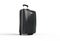 Black polycarbonate travel baggage suitcase on white background