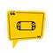 Black Portable video game console icon isolated on white background. Gamepad sign. Gaming concept. Yellow speech bubble