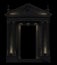 Black portico on a black background. Architectural elements of the classic building facade. 3D rendering