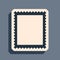 Black Postal stamp icon isolated on grey background. Long shadow style. Vector
