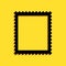 Black Postal stamp icon isolated on yellow background. Long shadow style. Vector