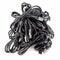 Black power cables cords pile on white background