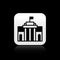 Black Prado museum icon isolated on black background. Madrid, Spain. Silver square button. Vector