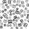 Black Pretzel icon isolated seamless pattern on white background. German comfort food pastry. Oktoberfest festival