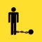 Black Prisoner with ball on chain icon isolated on yellow background. Long shadow style. Vector