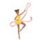 Black Professional Rhythmic Gymnastics Sportswoman In Yellow Leotard Performing An Element With Ribbon Apparatus