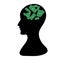 A black profile paranoia businessman dollar icon sign symbol thoughts about money,
