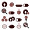 Black pudding sausage, haggis, white pudding food icons set in color