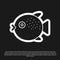 Black Puffer fish icon isolated on black background. Fugu fish japanese puffer fish. Vector.