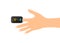 Black pulse oximeter on finger. Measurement of blood oxygen saturation and heart rate. Flat vector illustration