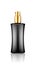 Black pump bottle realistic mockup with gold cap: lotion, disinfectant, cream, sanitizer