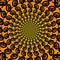 Black Pumpkin Psychedelic Optical Spin Illusion Over a Gradient Orange Background.