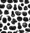 Black pumpkin seamless pattern. Hand drawn different types of pumpkin and squash collection vector illustration.