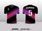 Black and purple football club t-shirt sport design template. Inspired by the abstract. Front and back view.