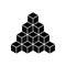 Black pyramid of cubes. Flat vector illustration isolated on white background