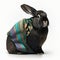A black rabbit with long ears in a multicolored Chinese robe on a white background. Generative AI, generative artificial intellige