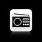 Black Radio with antenna icon isolated on black background. Silver square button. Vector