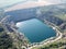 Black or Radon Lake in the Nikolaev region of Ukraine from a bird`s eye view. Flooded granite quarry, aerial view, landscape