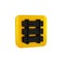Black Railway, railroad track icon isolated on transparent background. Yellow square button.