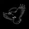 Black raven in flight, logo, emblem on a dark background. Vector illustration.
