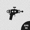 Black Ray gun icon isolated on transparent background. Laser weapon. Space blaster. Vector