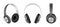 Black realistic headphones gaming headset collection. Listening audio electronic device