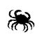 Black realistic silhouette of a crab on a white background