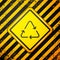 Black Recycle symbol icon isolated on yellow background. Circular arrow icon. Environment recyclable go green. Warning