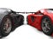 Black and red awesome supercars side by side - wheels closeup shot